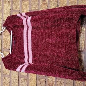 Almost Famous Cozy Sweater Maroon With Pink Stripes Size Large
